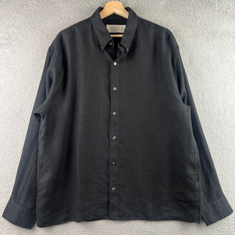 Abercrombie & Fitch Men Black 100% Linen Long Sleeve Button Down Shirt Large